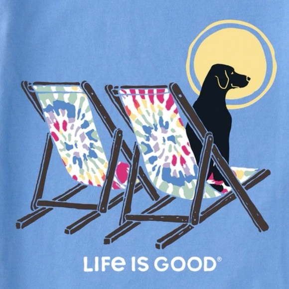 Life is Good Women's Crusher Tee - Tie Dye Beach Chairs Dog Size S NWT - Picture 2 of 5